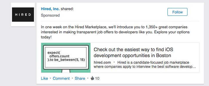 Linkedin Ad Example Hired