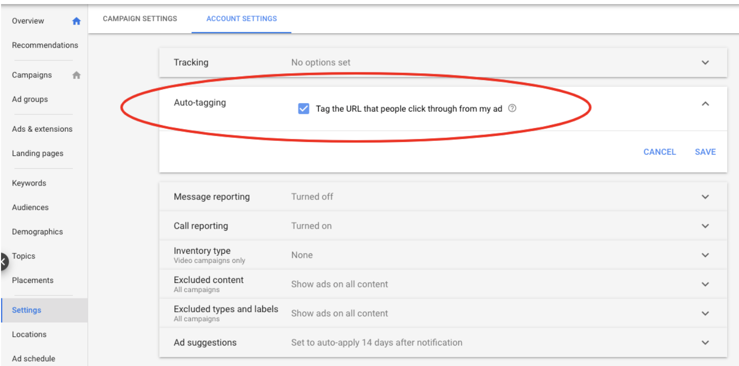 enable auto-tagging for Google Ads