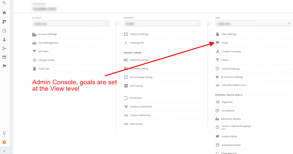 admin console google analytics goal setup