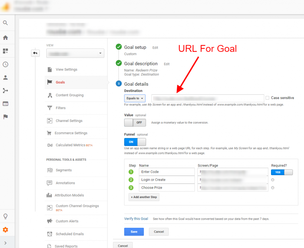 destination goal google analytics