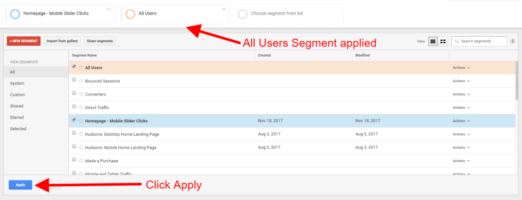 Google Analytics All User Custom Segment