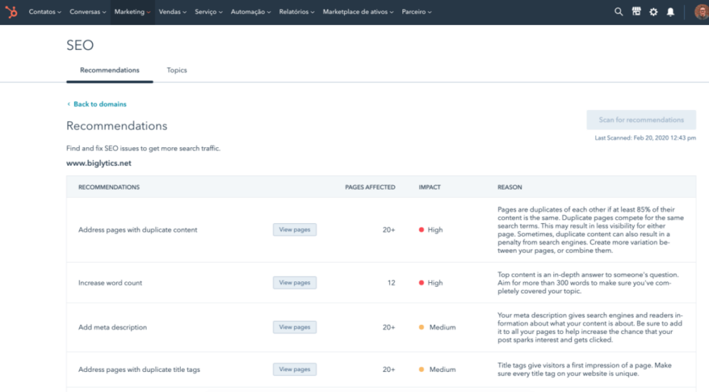 HubSpot SEO Comparison